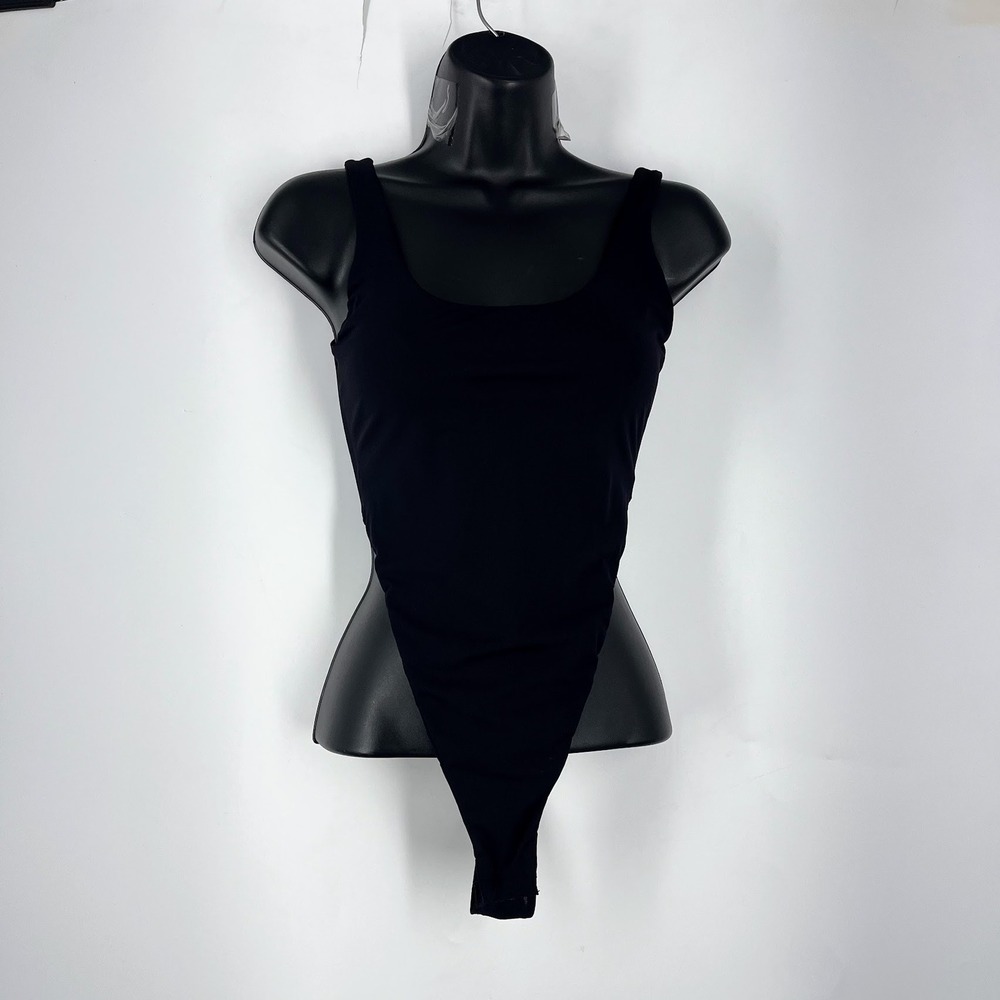 ANWND Essential Scoop Neck High Cut Thong Bodysuit Onyx Black Women Size S